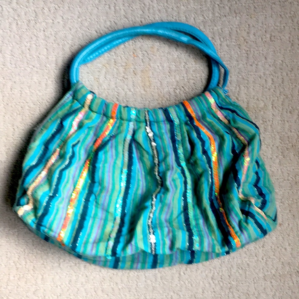 Sparkly Canvas Zippered Beach Bag Bohemian Multi Pocket Lined Tote